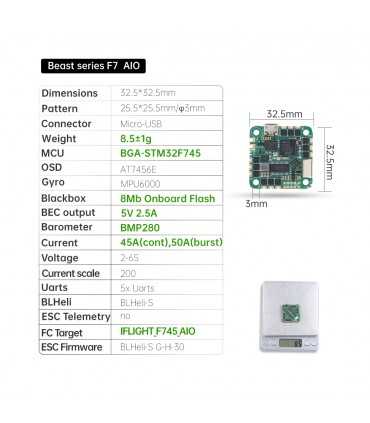 Польотний Контролер iFlight Beast H7 55A AIO (MPU6000) 25.5x25.5 Flight Controller