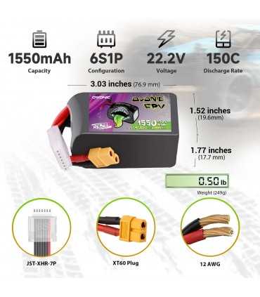 Акумулятор Ovonic Rebel 2.0 1550mAh 6S 150C 22.2V Lipo Battery