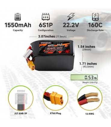 Два акумулятора Ovonic 6S 1550mAh 160C 22.2V LiPo Battery w/XT60 Plug