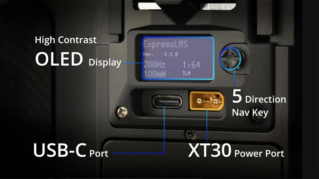 OLED-дисплей, навігаційна клавіша, USB-C та XT30 RadioMaster Bandit Micro